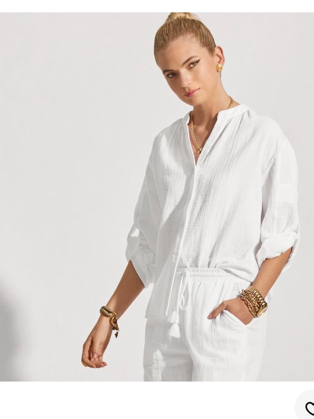CABI Getaway Top #6204. Gauze Cotton Tunic. Band collar. Oversized. Breezy. SZ M